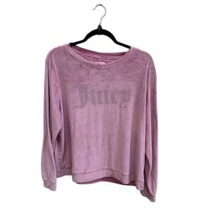 Juicy Couture Vintage Velour Pullover Rhinestone Logo Pink Women's XL Sleepwear